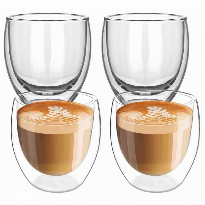 Pahar din sticla cu pereti dubli 70 ml VarioShop®, ideal pentru espresso, design modern, din sticla borosilicata termorezistenta, transparent, dimensiuni 6.2 cm x 7 cm [2]