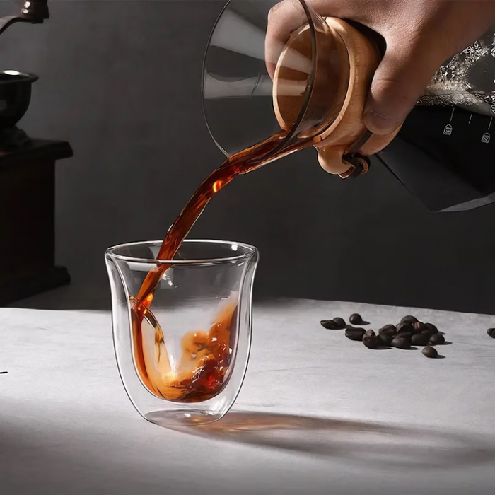 Pahar din sticla cu pereti dubli 70 ml VarioShop®, ideal pentru espresso, design modern, din sticla borosilicata termorezistenta, transparent, dimensiuni 6.2 cm x 7 cm [10]