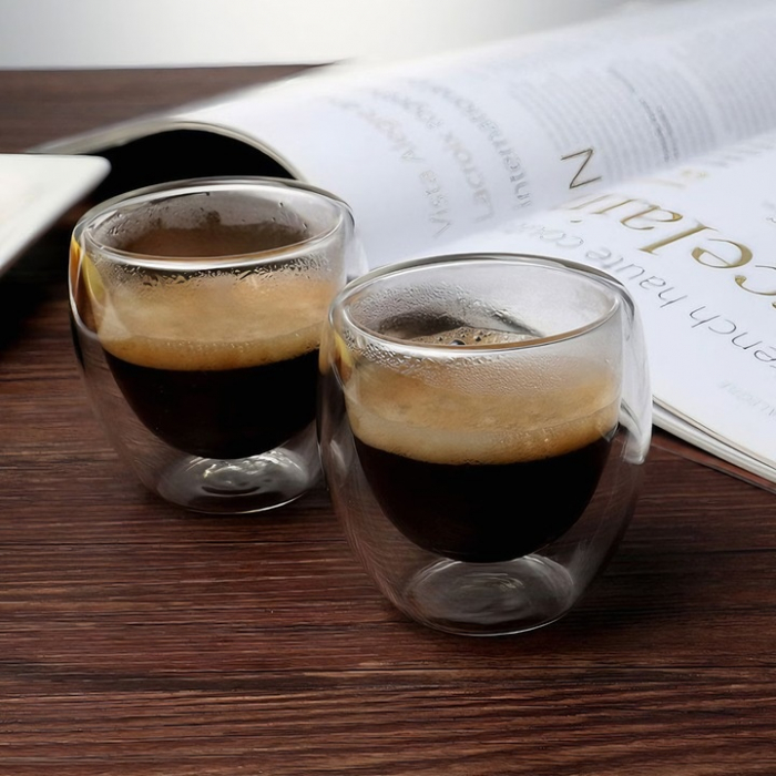 Pahar din sticla cu pereti dubli 70 ml VarioShop®, ideal pentru espresso, design modern, din sticla borosilicata termorezistenta, transparent, dimensiuni 6.2 cm x 7 cm [7]