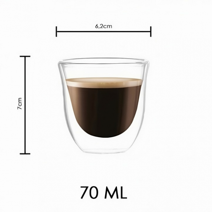 Pahar din sticla cu pereti dubli 70 ml VarioShop®, ideal pentru espresso, design modern, din sticla borosilicata termorezistenta, transparent, dimensiuni 6.2 cm x 7 cm [11]