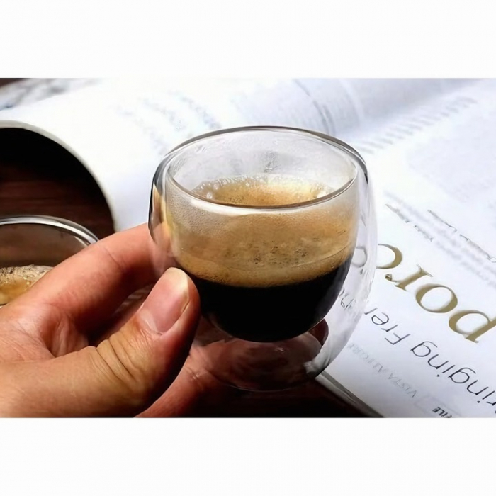 Pahar din sticla cu pereti dubli 70 ml VarioShop®, ideal pentru espresso, design modern, din sticla borosilicata termorezistenta, transparent, dimensiuni 6.2 cm x 7 cm [5]