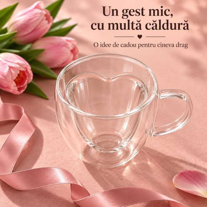 Cana termica cu pereti dubli VarioShop®, pentru cafea si ceai, forma inima, maner, sticla borosilicata, 240 ml, transparent [7]