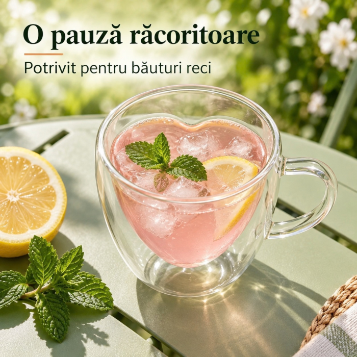 Cana termica cu pereti dubli VarioShop®, pentru cafea si ceai, forma inima, maner, sticla borosilicata, 240 ml, transparent [3]