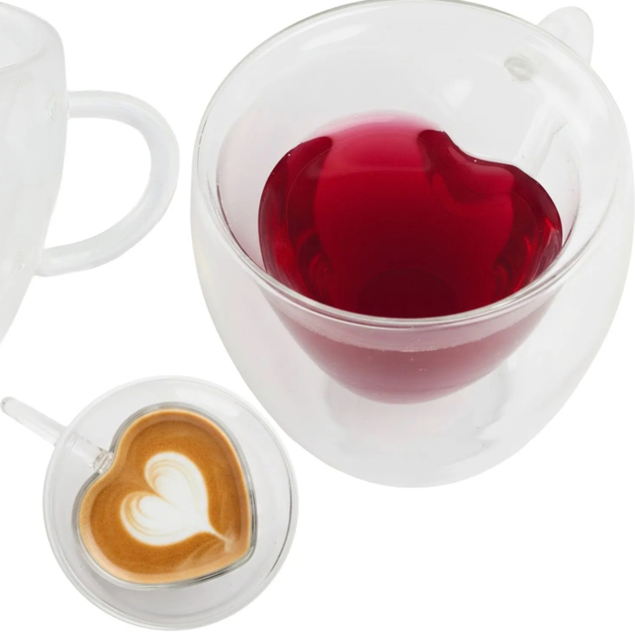 Cana termica cu pereti dubli VarioShop®, pentru cafea si ceai, forma inima, maner, sticla borosilicata, 240 ml, transparent [8]