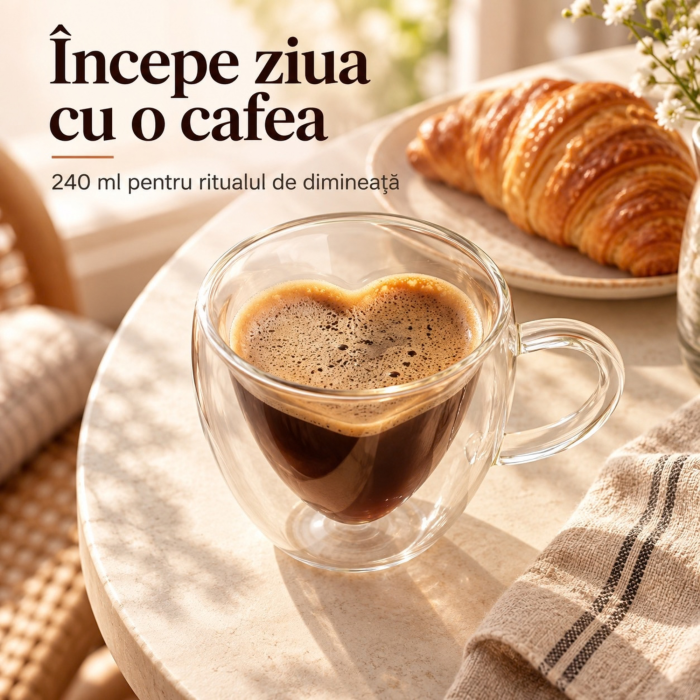 Cana termica cu pereti dubli VarioShop®, pentru cafea si ceai, forma inima, maner, sticla borosilicata, 240 ml, transparent [5]