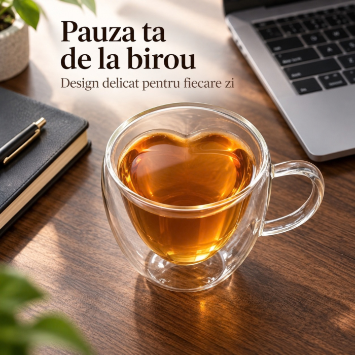 Cana termica cu pereti dubli VarioShop®, pentru cafea si ceai, forma inima, maner, sticla borosilicata, 240 ml, transparent [6]