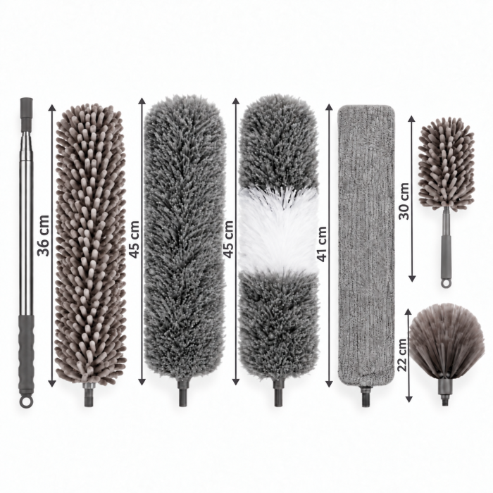 Pamatuf 6in1 VarioShop®, pentru curatat praful, pentru tavane, mobilier si spatii inguste, Reutilizabil Dupa Spalare, Extensibil Pana la 245 cm, Gri [4]