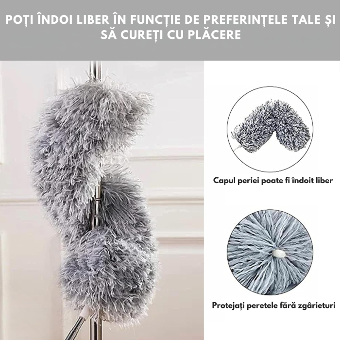 Pamatuf pentru praf VarioShop®, maner extensibil pana la 280 cm, ideala pentru pereti, tavane, candelabre, colturi greu accesibile, mobilier inalt, material microfibra, antiderapant, Gri [25]