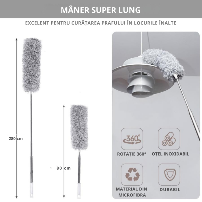 Pamatuf pentru praf VarioShop®, maner extensibil pana la 280 cm, ideala pentru pereti, tavane, candelabre, colturi greu accesibile, mobilier inalt, material microfibra, antiderapant, Gri [5]