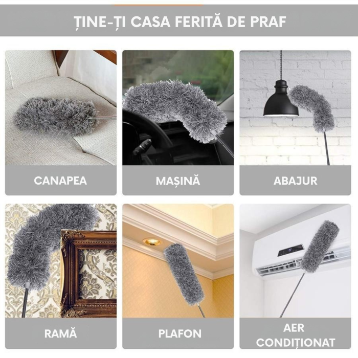 Pamatuf pentru praf VarioShop®, maner extensibil pana la 280 cm, ideala pentru pereti, tavane, candelabre, colturi greu accesibile, mobilier inalt, material microfibra, antiderapant, Gri [3]