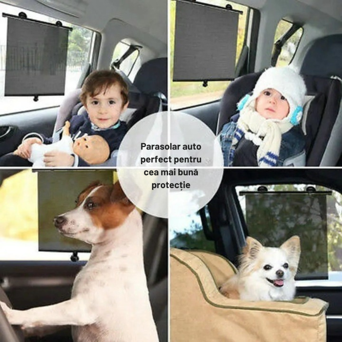 Parasolar auto rulabil VarioShop, set 2 buc, protectie UV, fixare cu ventuze si velcro, negru, pentru geam lateral [2]