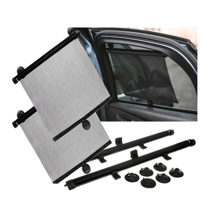 Parasolar auto rulabil VarioShop, set 2 buc, protectie UV, fixare cu ventuze si velcro, negru, pentru geam lateral [12]