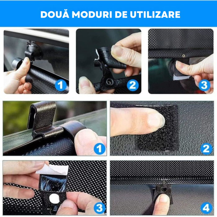 Parasolar auto rulabil VarioShop, set 2 buc, protectie UV, fixare cu ventuze si velcro, negru, pentru geam lateral [5]