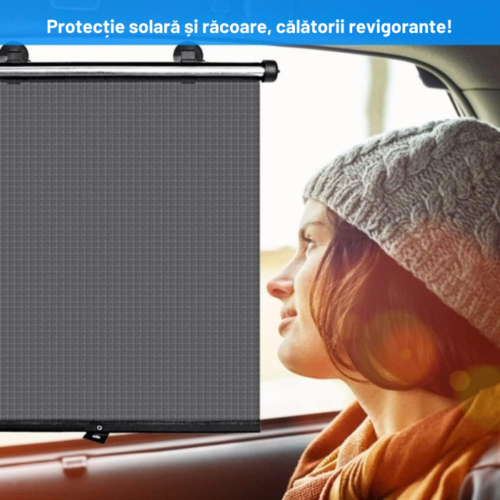 Parasolar auto rulabil VarioShop, set 2 buc, protectie UV, fixare cu ventuze si velcro, negru, pentru geam lateral [4]