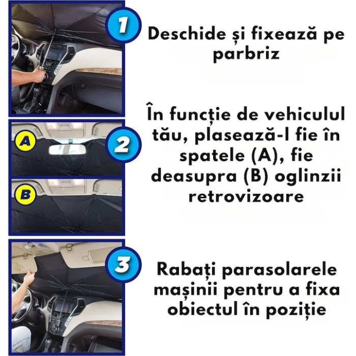 Parasolar tip umbrela VarioShop®, pentru parbriz auto, protectie universala si practica pentru interiorul masinii, 65 x 110 cm, Negru [4]