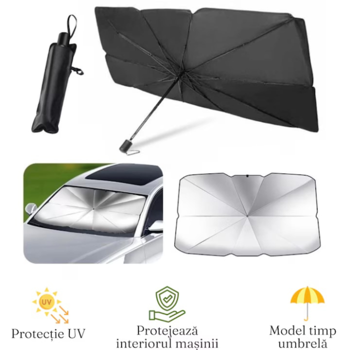 Parasolar tip umbrela VarioShop®, pentru parbriz auto, protectie universala si practica pentru interiorul masinii, 65 x 110 cm, Negru [6]