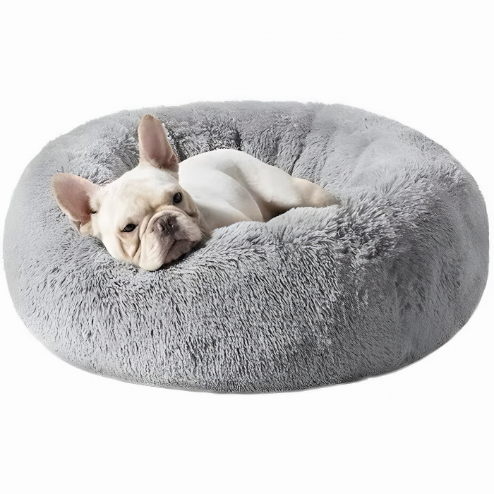 Pat/Culcus VarioShop®, pentru caini sau pisici, captusit, moale, confortabil, calduros, durabil, impermeabil, baza anti-alunecare, model rotund, margini inaltate, usor de curatat, 60 cm, Gri [6]