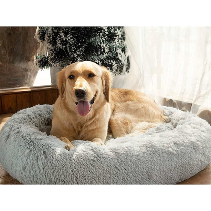 Pat/Culcus VarioShop®, pentru caini sau pisici, captusit, moale, confortabil, calduros, durabil, impermeabil, baza anti-alunecare, model rotund, margini inaltate, usor de curatat, 80 cm, Gri [5]