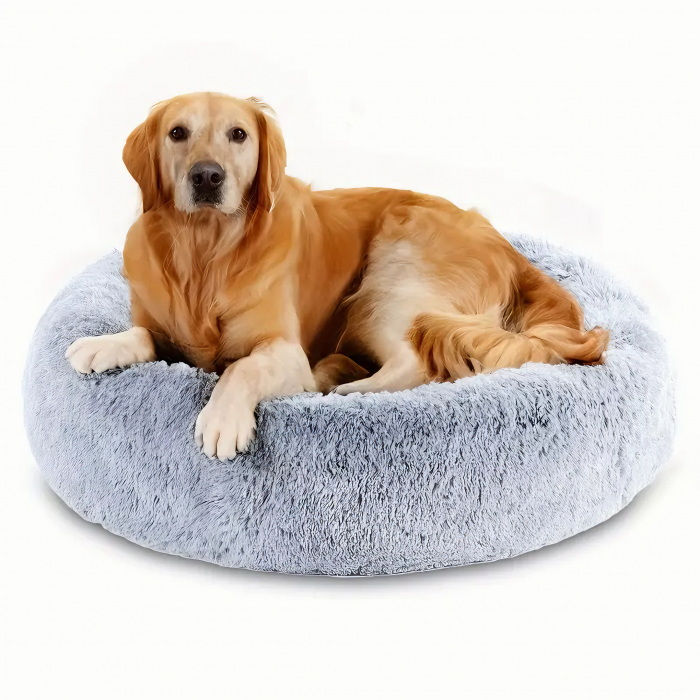 Pat/Culcus VarioShop®, pentru caini sau pisici, captusit, moale, confortabil, calduros, durabil, impermeabil, baza anti-alunecare, model rotund, margini inaltate, usor de curatat, 60 cm, Gri [26]