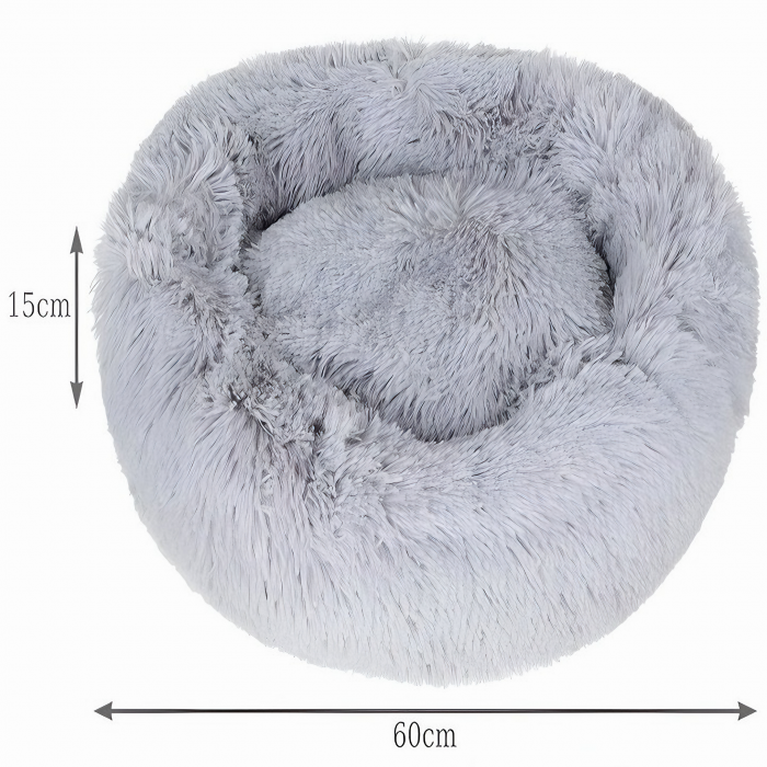 Pat/Culcus VarioShop®, pentru caini sau pisici, captusit, moale, confortabil, calduros, durabil, impermeabil, baza anti-alunecare, model rotund, margini inaltate, usor de curatat, 60 cm, Gri [18]