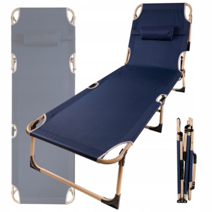 Pat de camping pliabil VarioShop®, cu cadru din otel, reglare spatar 4 pozitii, suport pana la 120 kg, material Oxford rezistent, perna inclusa, usor de transportat [3]