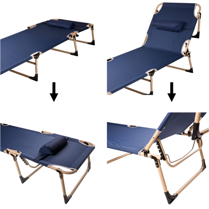 Pat de camping pliabil VarioShop®, cu cadru din otel, reglare spatar 4 pozitii, suport pana la 120 kg, material Oxford rezistent, perna inclusa, usor de transportat [4]