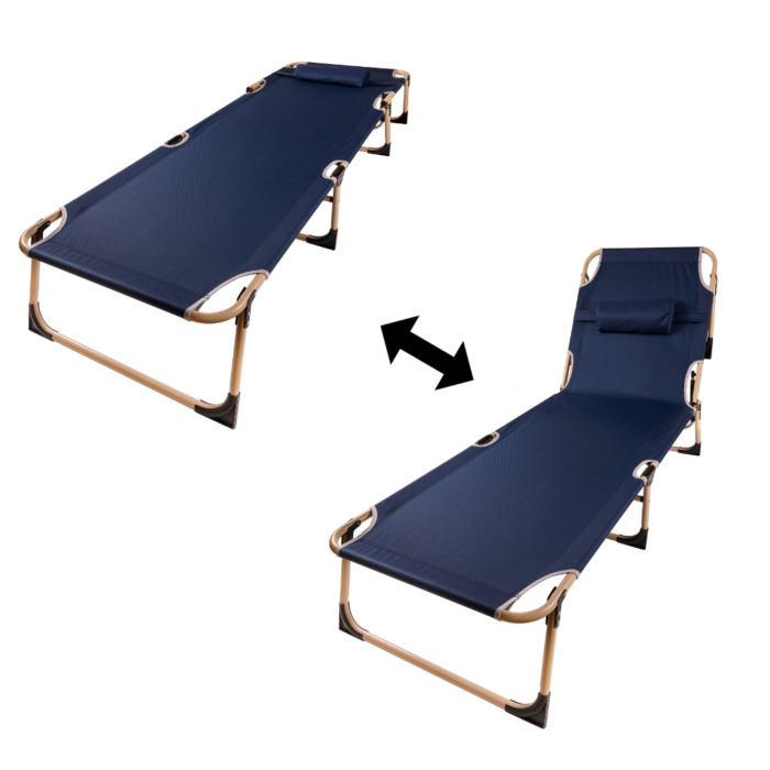 Pat de camping pliabil VarioShop®, cu cadru din otel, reglare spatar 4 pozitii, suport pana la 120 kg, material Oxford rezistent, perna inclusa, usor de transportat [6]