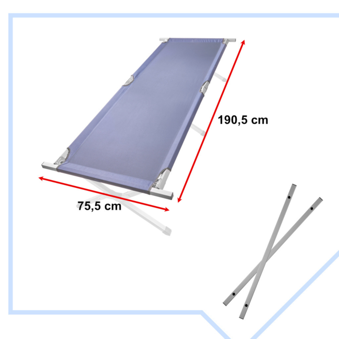 Pat de camping VarioShop®, pliabil, cadru din otel, sarcina maxima 150 kg, husa de transport 190.5x70.5 cm, albastru [3]