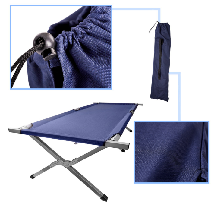 Pat de camping VarioShop®, pliabil, cadru din otel, sarcina maxima 150 kg, husa de transport 190.5x70.5 cm, albastru [7]