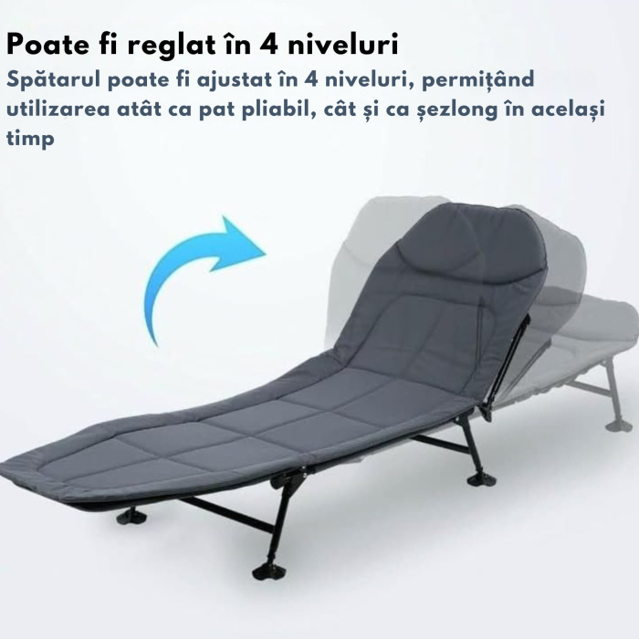 Pat de camping VarioShop, Reglabil, Buzunar depozitare, Pliabil, Sarcina maxima 120 kg, 190 x 65 x 28 cm, Gri [5]