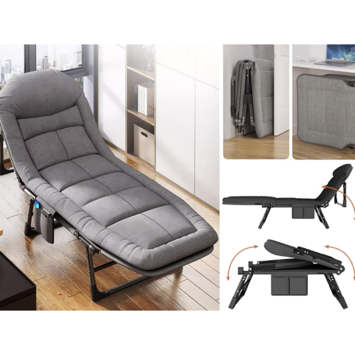 Pat de camping VarioShop, Reglabil, Buzunar depozitare, Pliabil, Sarcina maxima 120 kg, 190 x 65 x 28 cm, Gri [13]