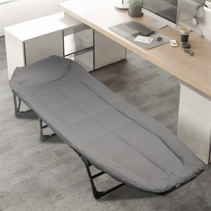 Pat de camping VarioShop, Reglabil, Buzunar depozitare, Pliabil, Sarcina maxima 120 kg, 190 x 65 x 28 cm, Gri [18]