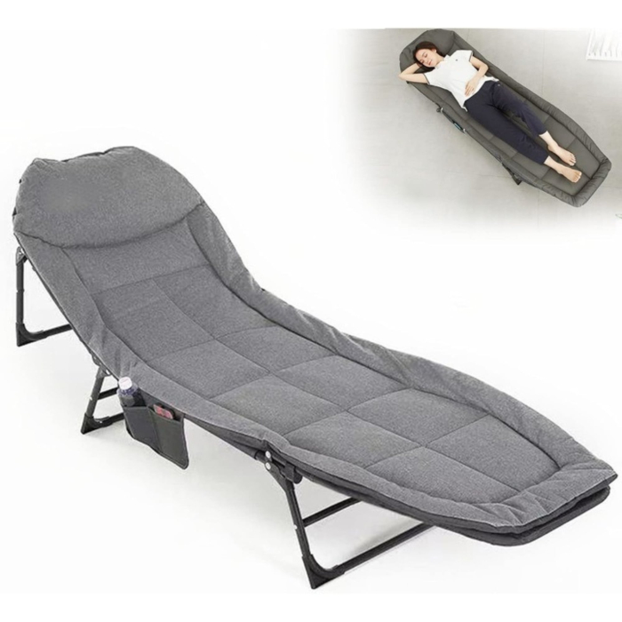 Pat de camping VarioShop, Reglabil, Buzunar depozitare, Pliabil, Sarcina maxima 120 kg, 190 x 65 x 28 cm, Gri [17]