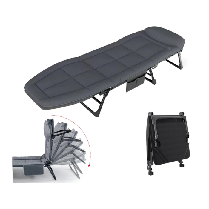 Pat de camping VarioShop, Reglabil, Buzunar depozitare, Pliabil, Sarcina maxima 120 kg, 190 x 65 x 28 cm, Gri [11]