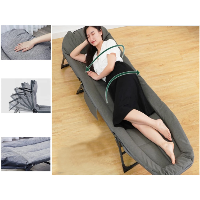 Pat de camping VarioShop, Reglabil, Buzunar depozitare, Pliabil, Sarcina maxima 120 kg, 190 x 65 x 28 cm, Gri [3]