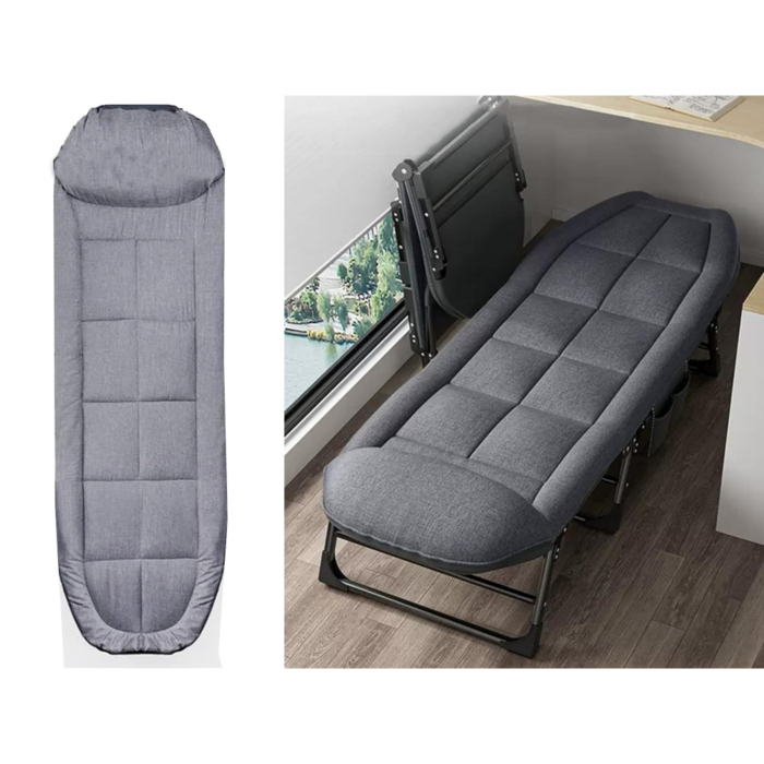 Pat de camping VarioShop, Reglabil, Buzunar depozitare, Pliabil, Sarcina maxima 120 kg, 190 x 65 x 28 cm, Gri [16]