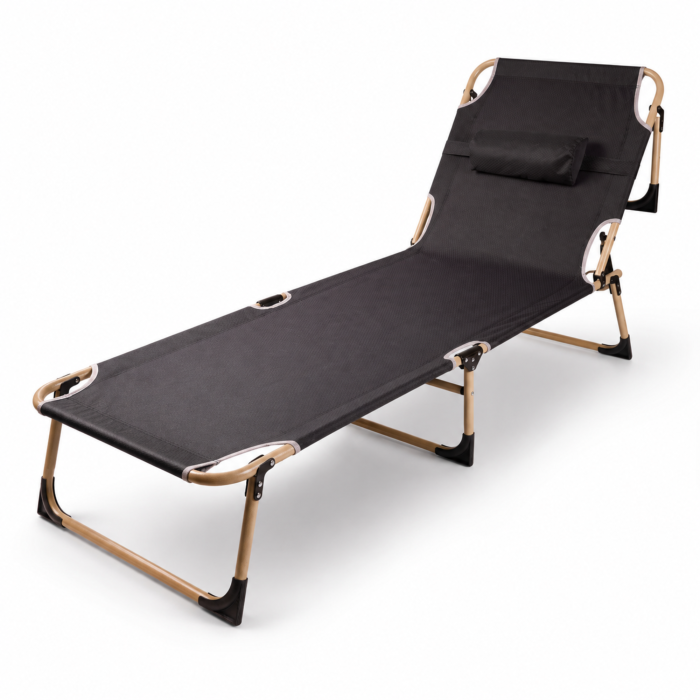 Pat pliabil VarioShop®, pentru camping, pescuit si relaxare in aer liber, cadru din otel, suport reglabil, 193 x 66 x 23 cm, gri/bej [10]