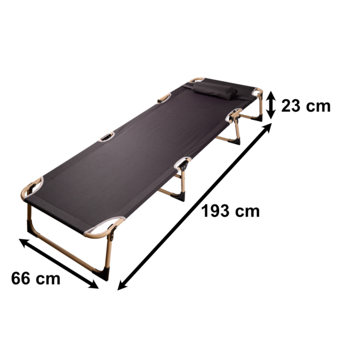Pat pliabil VarioShop®, pentru camping, pescuit si relaxare in aer liber, cadru din otel, suport reglabil, 193 x 66 x 23 cm, gri/bej [4]