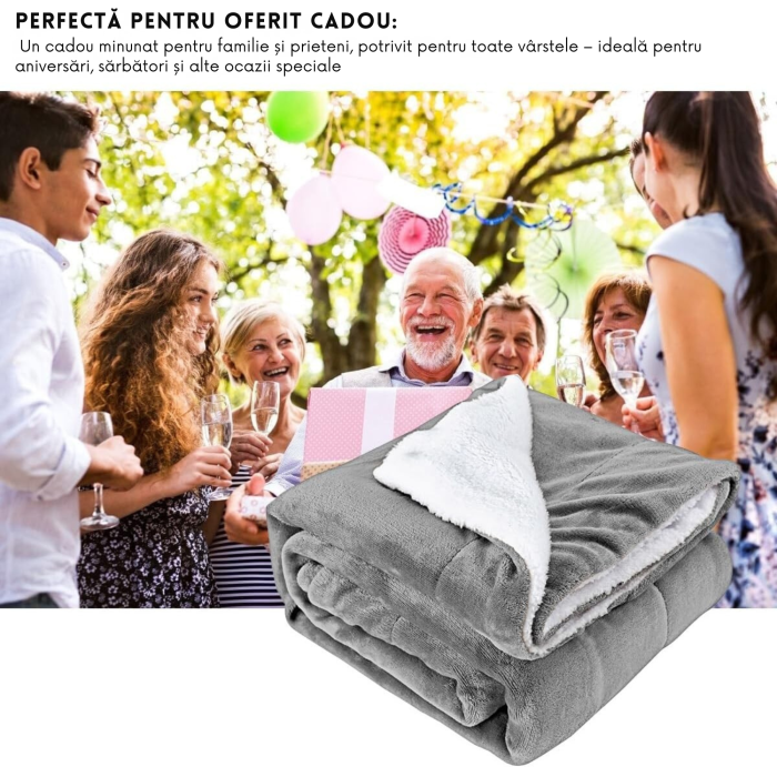 Patura groasa fata-verso 150x200 cm VarioShop, moale, calduroasa si eleganta, ideala pentru pat sau canapea, gri inchis [10]