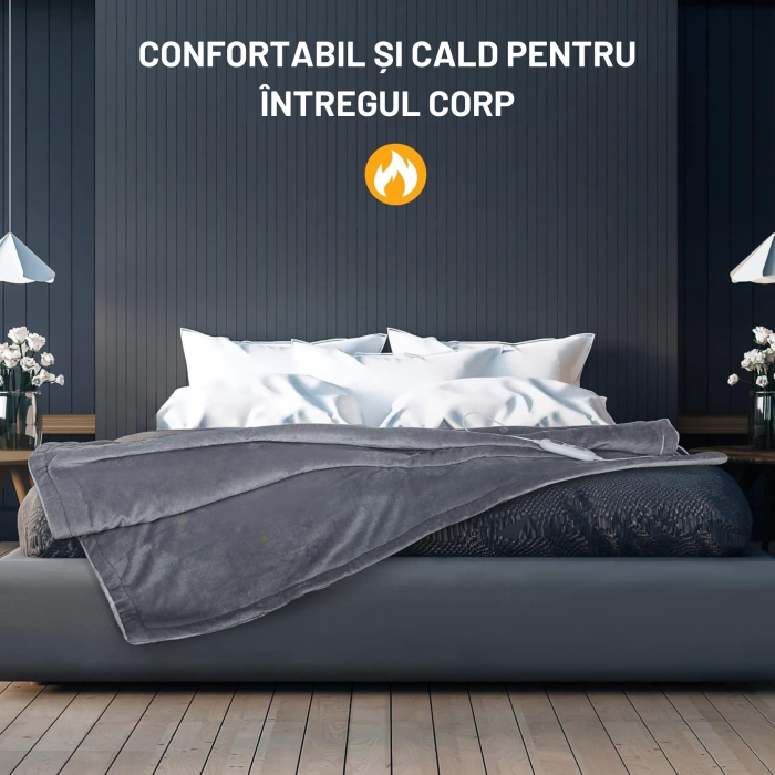 Patura groasa fata-verso 150x200 cm VarioShop, moale, calduroasa si eleganta, ideala pentru pat sau canapea, gri inchis [13]