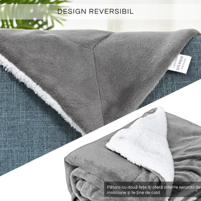 Patura groasa fata-verso 150x200 cm VarioShop, moale, calduroasa si eleganta, ideala pentru pat sau canapea, gri inchis [12]