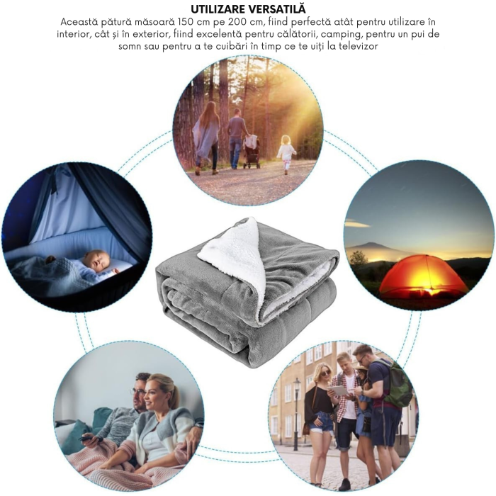 Patura groasa fata-verso 150x200 cm VarioShop, moale, calduroasa si eleganta, ideala pentru pat sau canapea, gri inchis [15]