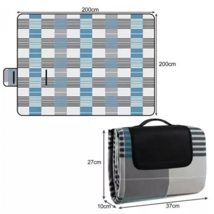 Patura pentru picnic VarioShop, Ideala pentru plaja, campare, yoga, gimnastica, picnic, Impermeabila, Folie de aluminiu, Gri cu albastru, 200 x 200 cm [2]
