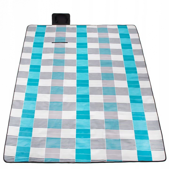 Patura pentru picnic VarioShop, Ideala pentru plaja, campare, yoga, gimnastica, picnic, Impermeabila, Folie de aluminiu, Gri cu albastru, 200 x 200 cm [14]