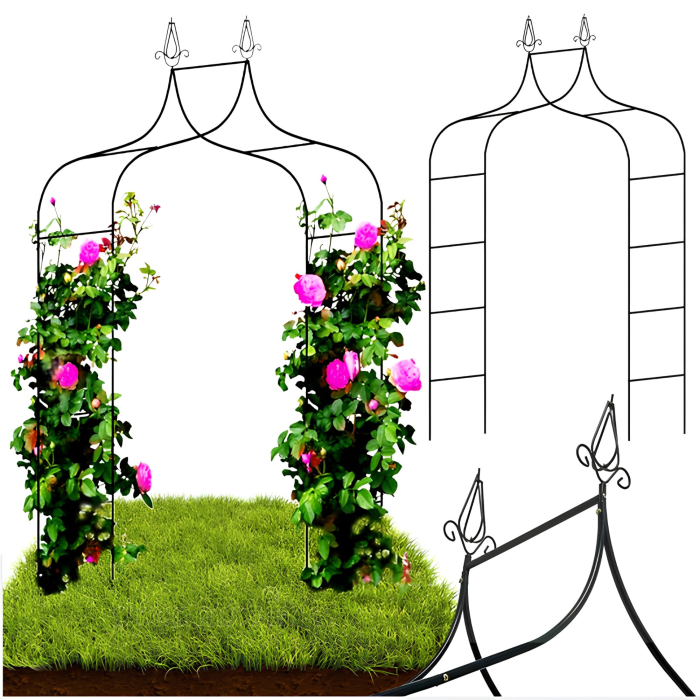 Pergola de gradina VarioShop®, pentru plante cataratoare, arc decorativ din otel, 140 x 265 cm, negru [7]