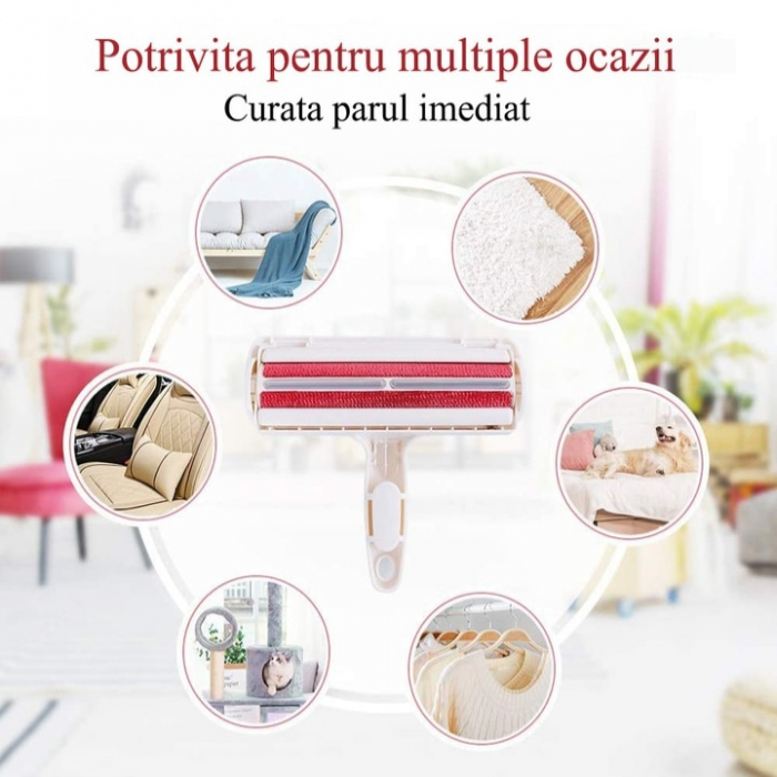 Perie curatare par VarioShop®, reutilizabila, pentru orice suprafata, indeparteaza parul de animale si scamele, compartiment inchis, 19.5 x 19 cm, Alb [9]