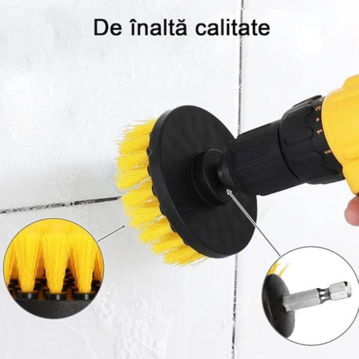 Perie Curatare Universala VarioShop® cu Adaptor pentru Bormasina Autofiletanta, Duritate Medie, Diametrul 12.5 cm, Galbena/Negru [7]