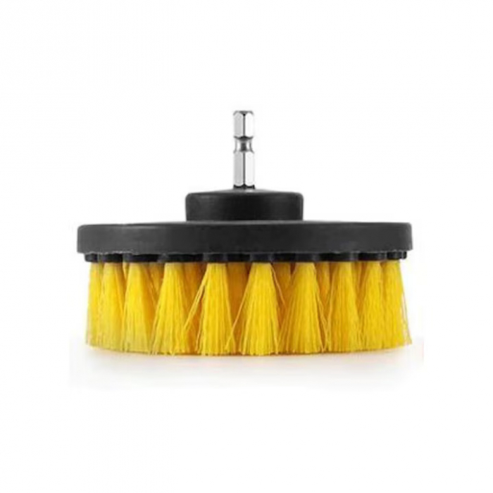 Perie Curatare Universala VarioShop® cu Adaptor pentru Bormasina Autofiletanta, Duritate Medie, Diametrul 12.5 cm, Galbena/Negru [10]