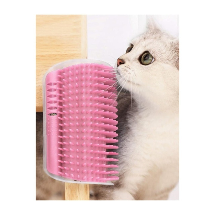 Perie de colt pentru zgariat pisici VarioShop®, cu catnip inclus, montare universala, usor de curatat, ideala pentru joaca si ingrijirea blanii, Roz [4]