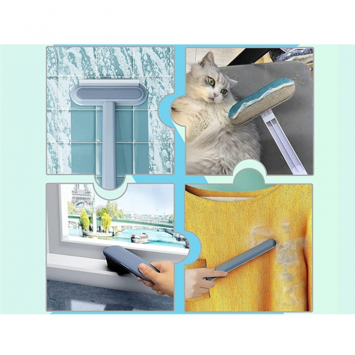 Perie de Curatat 4 in 1 VarioShop®, Multifunctionala, Design Detasabil, Perie pentru Indepartarea Parului de Animale Inclusa, Gama Mare de Utilizare, 46 x 18cm, Alb / Albastru [12]